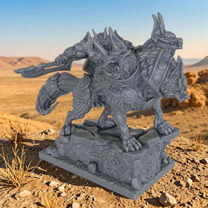 AS1042 Dire Wolf Rider Resin Miniature, Orc Rider on Armored Two-Headed Dire Wolf, Unpainted Fantasy Wargame Figure, DND RPG Monster Model