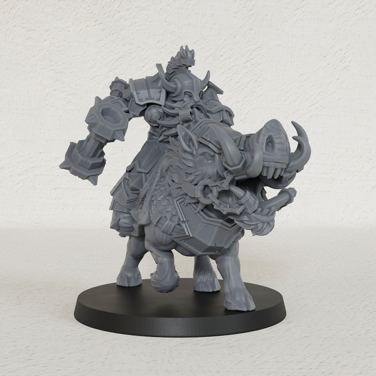 AS1043 Beast Master Dwarf Boar Rider Resin Miniature, Armored Dwarf Mounted Figure, Unpainted Fantasy Wargame Mini, DND RPG Model, Tabletop Collectible
