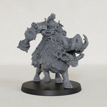 AS1043 Beast Master Dwarf Boar Rider Resin Miniature, Armored Dwarf Mounted Figure, Unpainted Fantasy Wargame Mini, DND RPG Model, Tabletop Collectible