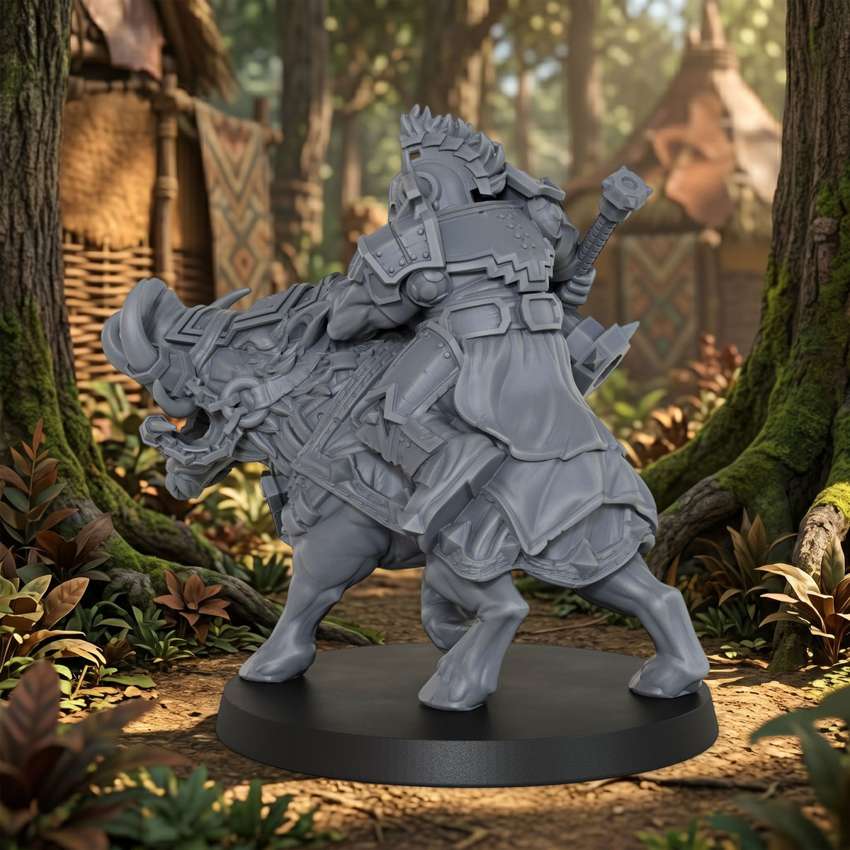 AS1043 Beast Master Dwarf Boar Rider Resin Miniature, Armored Dwarf Mounted Figure, Unpainted Fantasy Wargame Mini, DND RPG Model, Tabletop Collectible