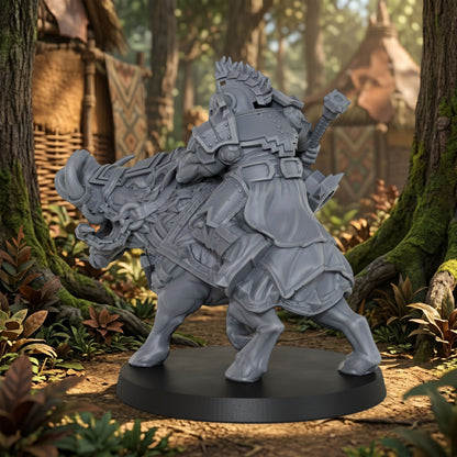 AS1043 Beast Master Dwarf Boar Rider Resin Miniature, Armored Dwarf Mounted Figure, Unpainted Fantasy Wargame Mini, DND RPG Model, Tabletop Collectible