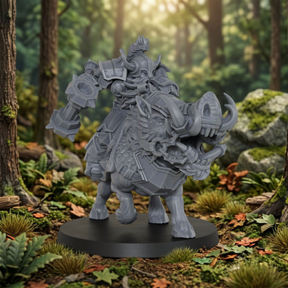 AS1043 Beast Master Dwarf Boar Rider Resin Miniature, Armored Dwarf Mounted Figure, Unpainted Fantasy Wargame Mini, DND RPG Model, Tabletop Collectible
