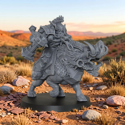 AS1043 Beast Master Dwarf Boar Rider Resin Miniature, Armored Dwarf Mounted Figure, Unpainted Fantasy Wargame Mini, DND RPG Model, Tabletop Collectible
