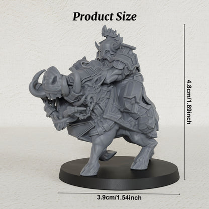 AS1043 Beast Master Dwarf Boar Rider Resin Miniature, Armored Dwarf Mounted Figure, Unpainted Fantasy Wargame Mini, DND RPG Model, Tabletop Collectible