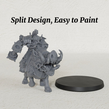 AS1043 Beast Master Dwarf Boar Rider Resin Miniature, Armored Dwarf Mounted Figure, Unpainted Fantasy Wargame Mini, DND RPG Model, Tabletop Collectible
