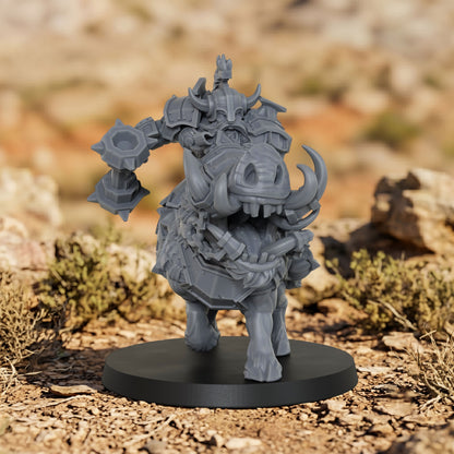 AS1043 Beast Master Dwarf Boar Rider Resin Miniature, Armored Dwarf Mounted Figure, Unpainted Fantasy Wargame Mini, DND RPG Model, Tabletop Collectible