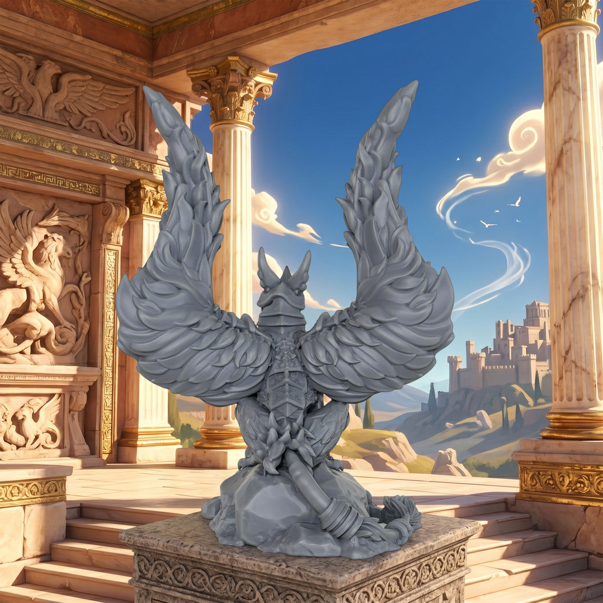 AS1044 Royal Griffin Resin Miniature, Armored Griffin Beast Figure, Unpainted Fantasy Wargame Mini, DND RPG Monster Model, Collectible Display Statue