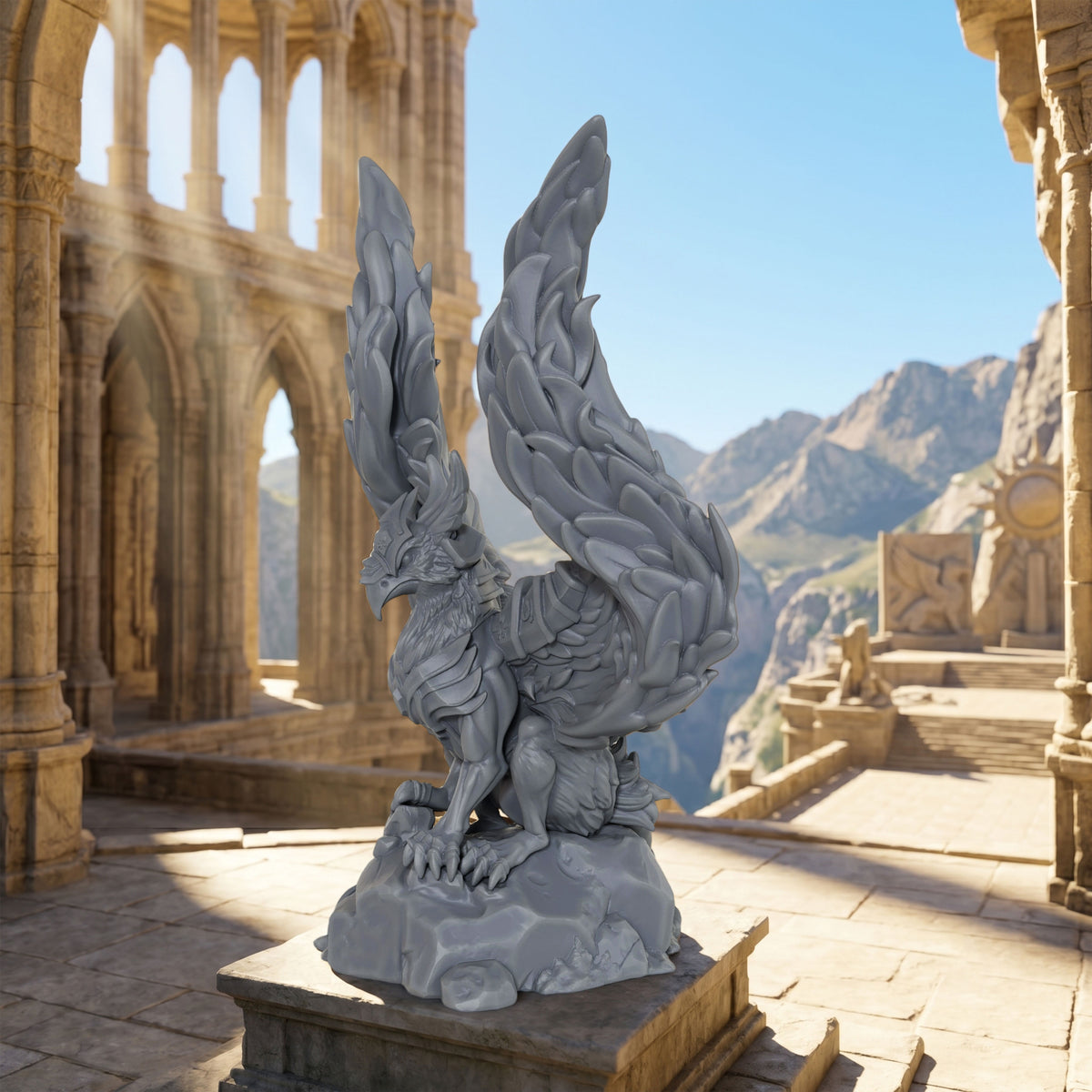 AS1044 Royal Griffin Resin Miniature, Armored Griffin Beast Figure, Unpainted Fantasy Wargame Mini, DND RPG Monster Model, Collectible Display Statue