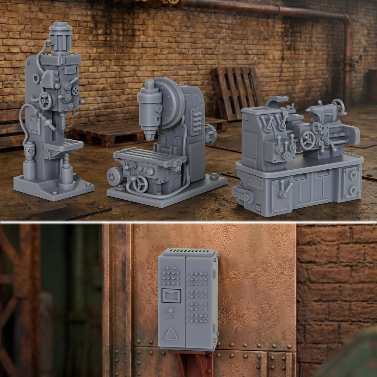 AS1054 Factory Machines Resin Terrain Set, Industrial Workshop Machinery Miniatures, Unpainted Wargame Scenery Props, Diorama Accessories for Tabletop Games