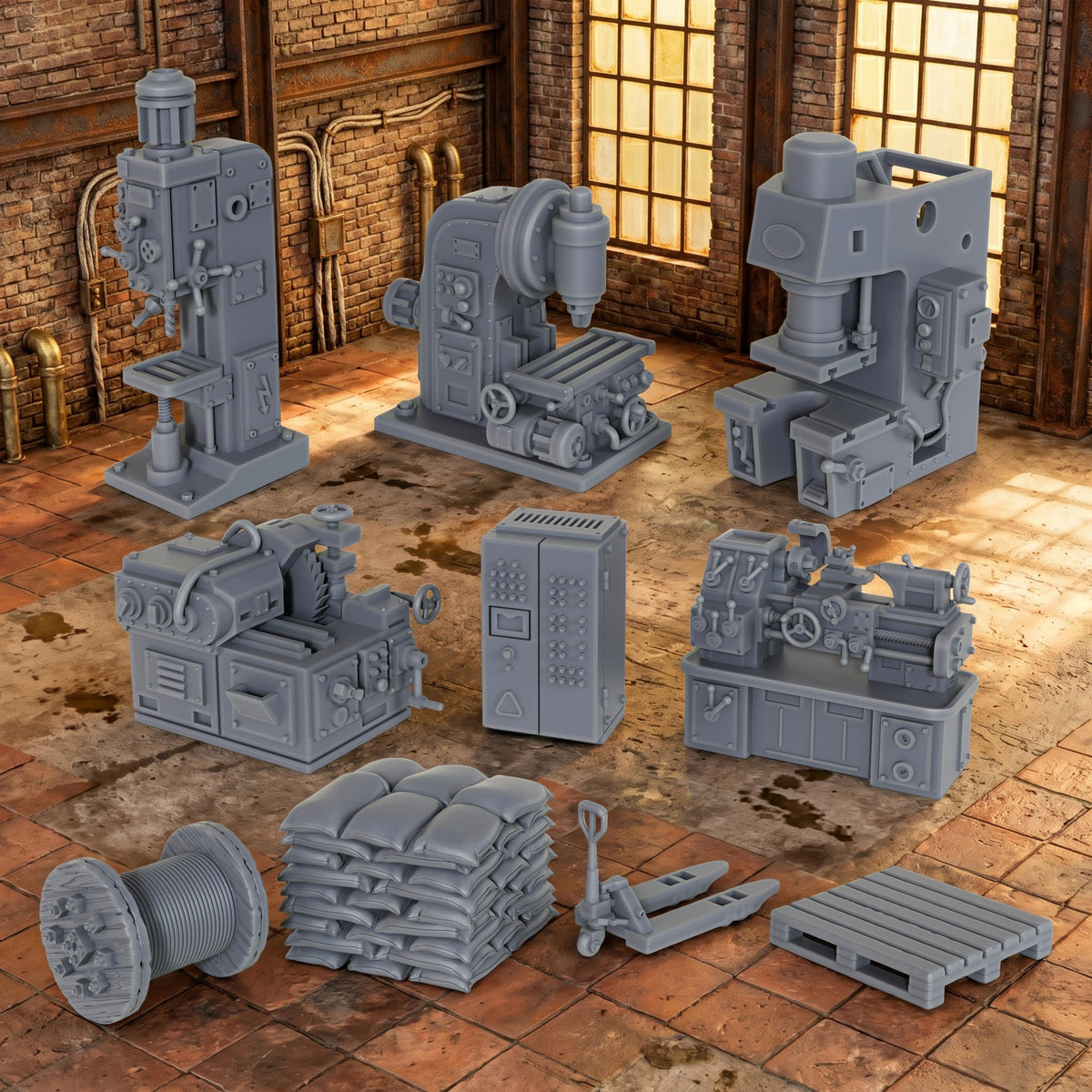 AS1054 Factory Machines Resin Terrain Set, Industrial Workshop Machinery Miniatures, Unpainted Wargame Scenery Props, Diorama Accessories for Tabletop Games