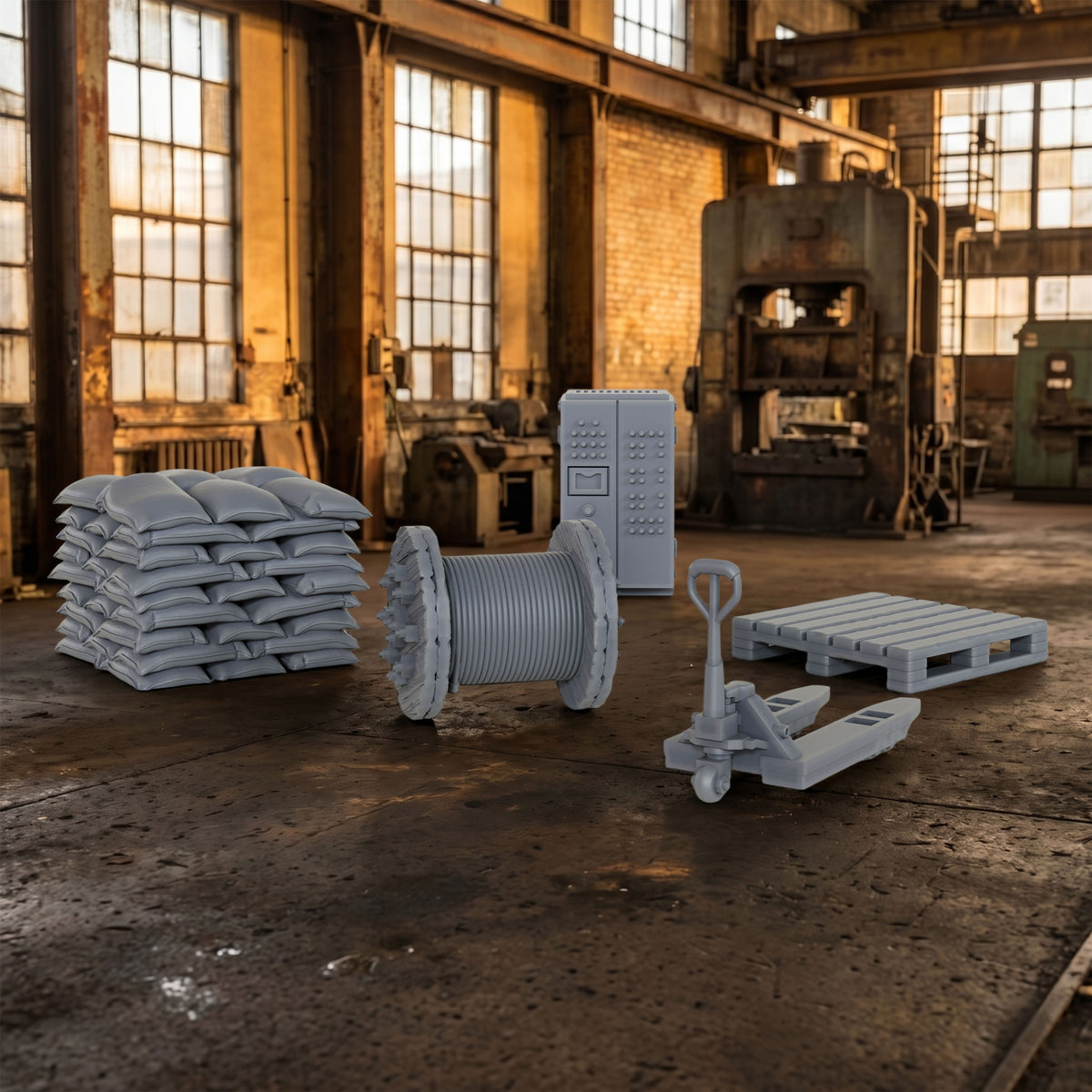 AS1054 Factory Machines Resin Terrain Set, Industrial Workshop Machinery Miniatures, Unpainted Wargame Scenery Props, Diorama Accessories for Tabletop Games
