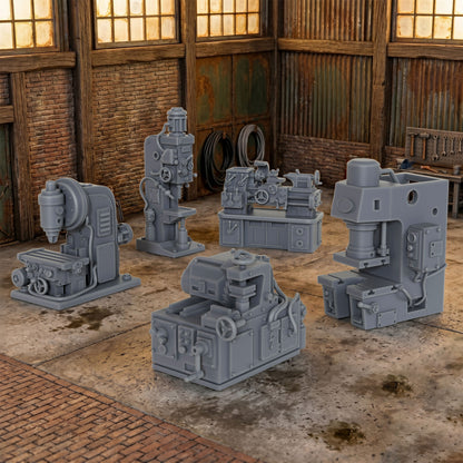 AS1054 Factory Machines Resin Terrain Set, Industrial Workshop Machinery Miniatures, Unpainted Wargame Scenery Props, Diorama Accessories for Tabletop Games