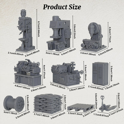 AS1054 Factory Machines Resin Terrain Set, Industrial Workshop Machinery Miniatures, Unpainted Wargame Scenery Props, Diorama Accessories for Tabletop Games
