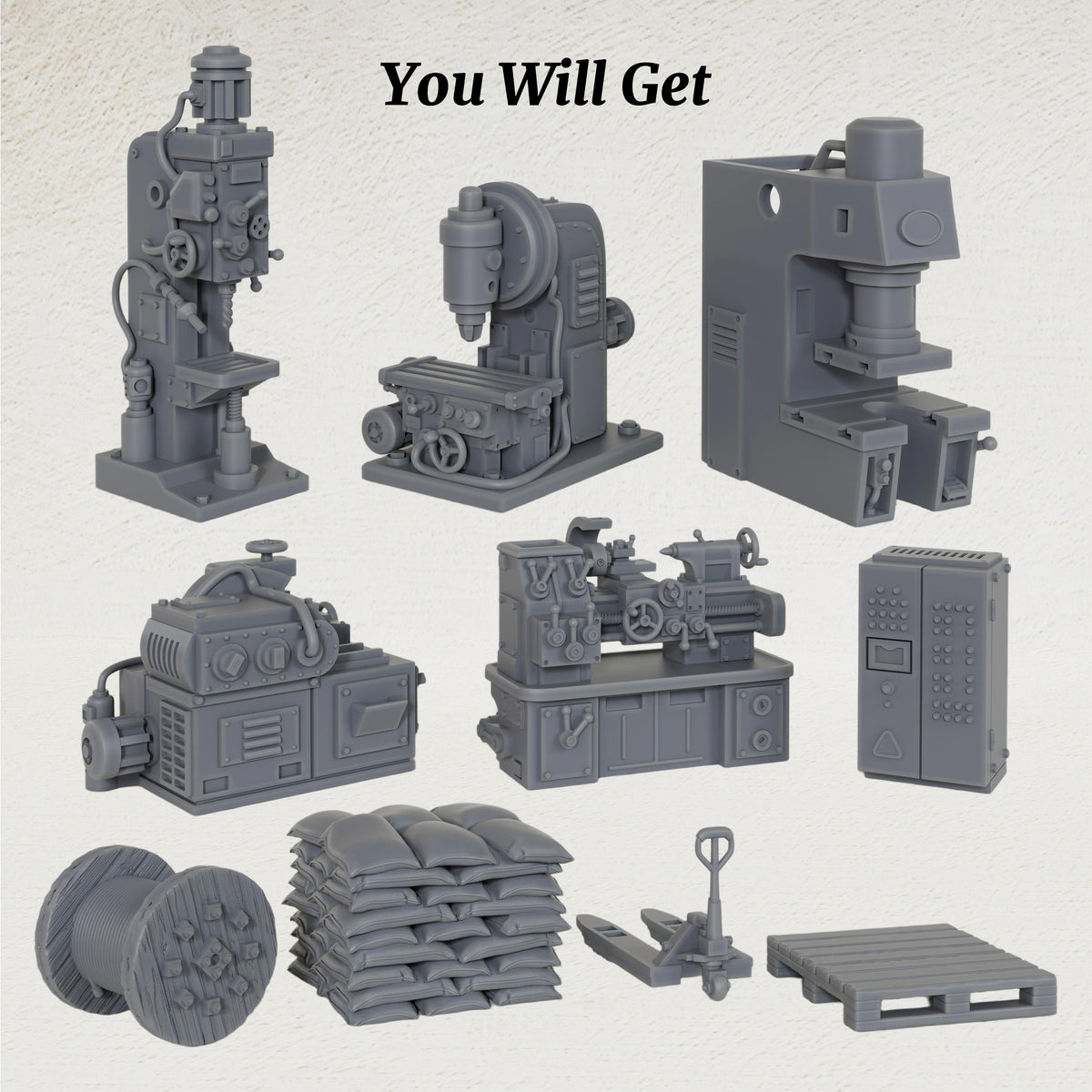 AS1054 Factory Machines Resin Terrain Set, Industrial Workshop Machinery Miniatures, Unpainted Wargame Scenery Props, Diorama Accessories for Tabletop Games