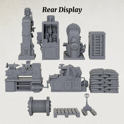 AS1054 Factory Machines Resin Terrain Set, Industrial Workshop Machinery Miniatures, Unpainted Wargame Scenery Props, Diorama Accessories for Tabletop Games