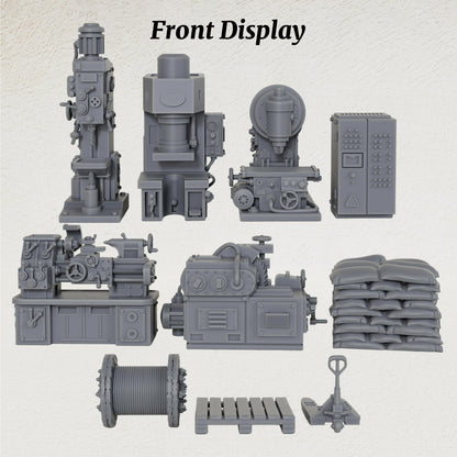 AS1054 Factory Machines Resin Terrain Set, Industrial Workshop Machinery Miniatures, Unpainted Wargame Scenery Props, Diorama Accessories for Tabletop Games