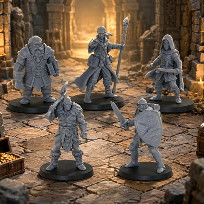 AS1057 Fantasy Adventurer Resin Model Set, D&D Party Hero Miniatures, Unpainted RPG Minis, Collectible Display Figures, Perfect Gift for Tabletop RPG Fans