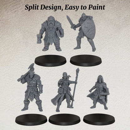 AS1057 Fantasy Adventurer Resin Model Set, D&D Party Hero Miniatures, Unpainted RPG Minis, Collectible Display Figures, Perfect Gift for Tabletop RPG Fans