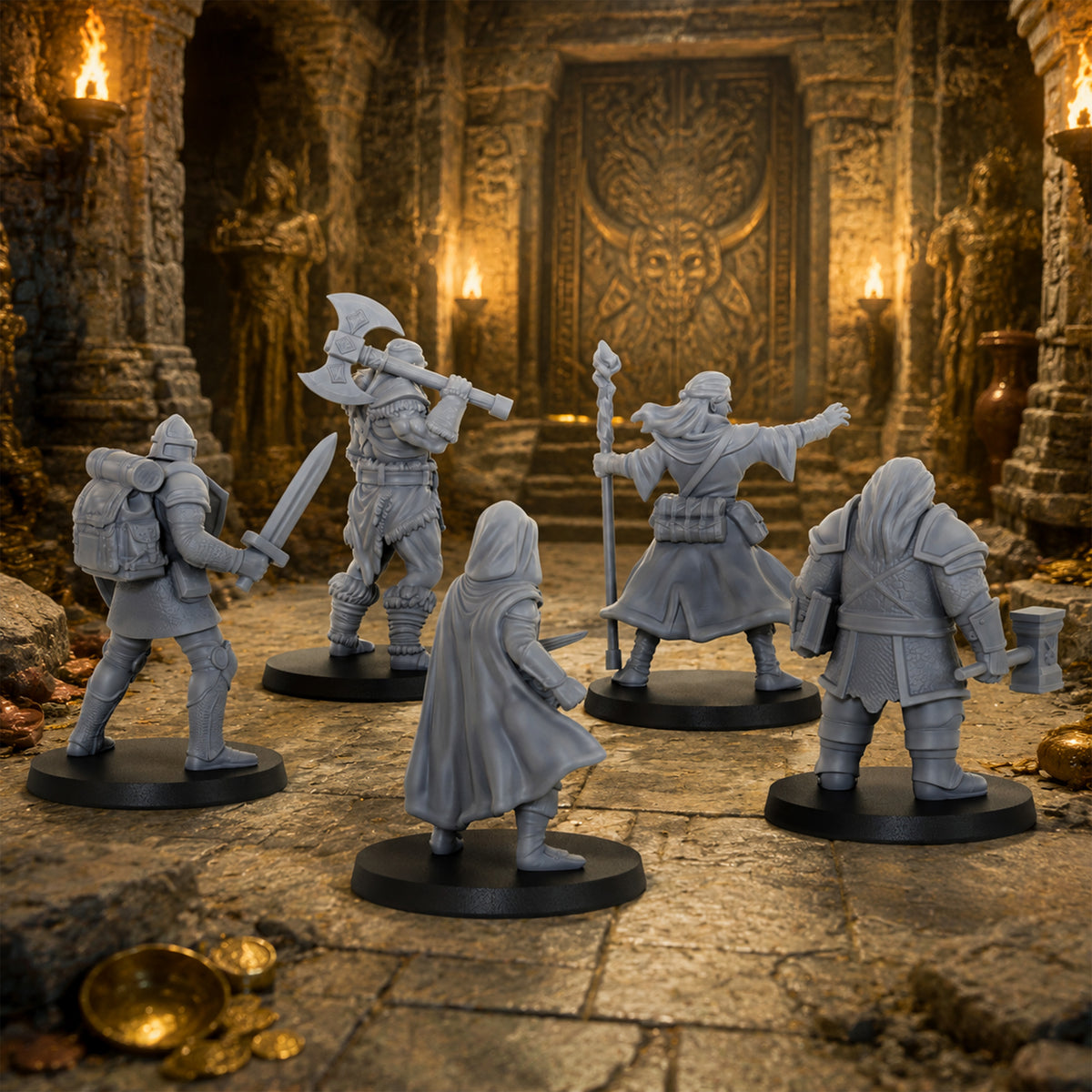 AS1057 Fantasy Adventurer Resin Model Set, D&D Party Hero Miniatures, Unpainted RPG Minis, Collectible Display Figures, Perfect Gift for Tabletop RPG Fans