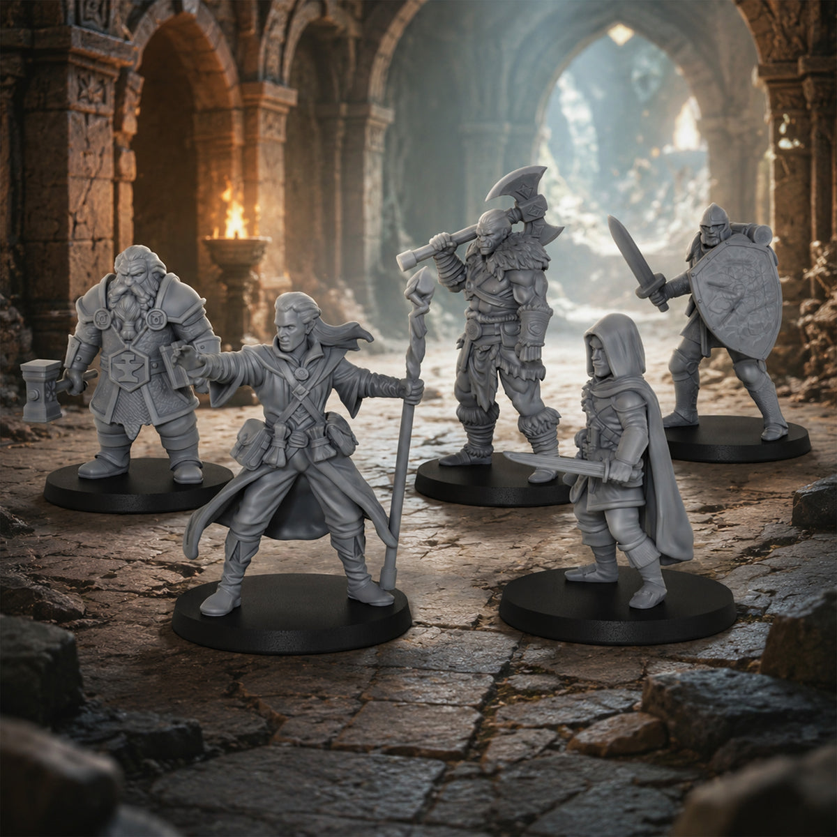 AS1057 Fantasy Adventurer Resin Model Set, D&D Party Hero Miniatures, Unpainted RPG Minis, Collectible Display Figures, Perfect Gift for Tabletop RPG Fans