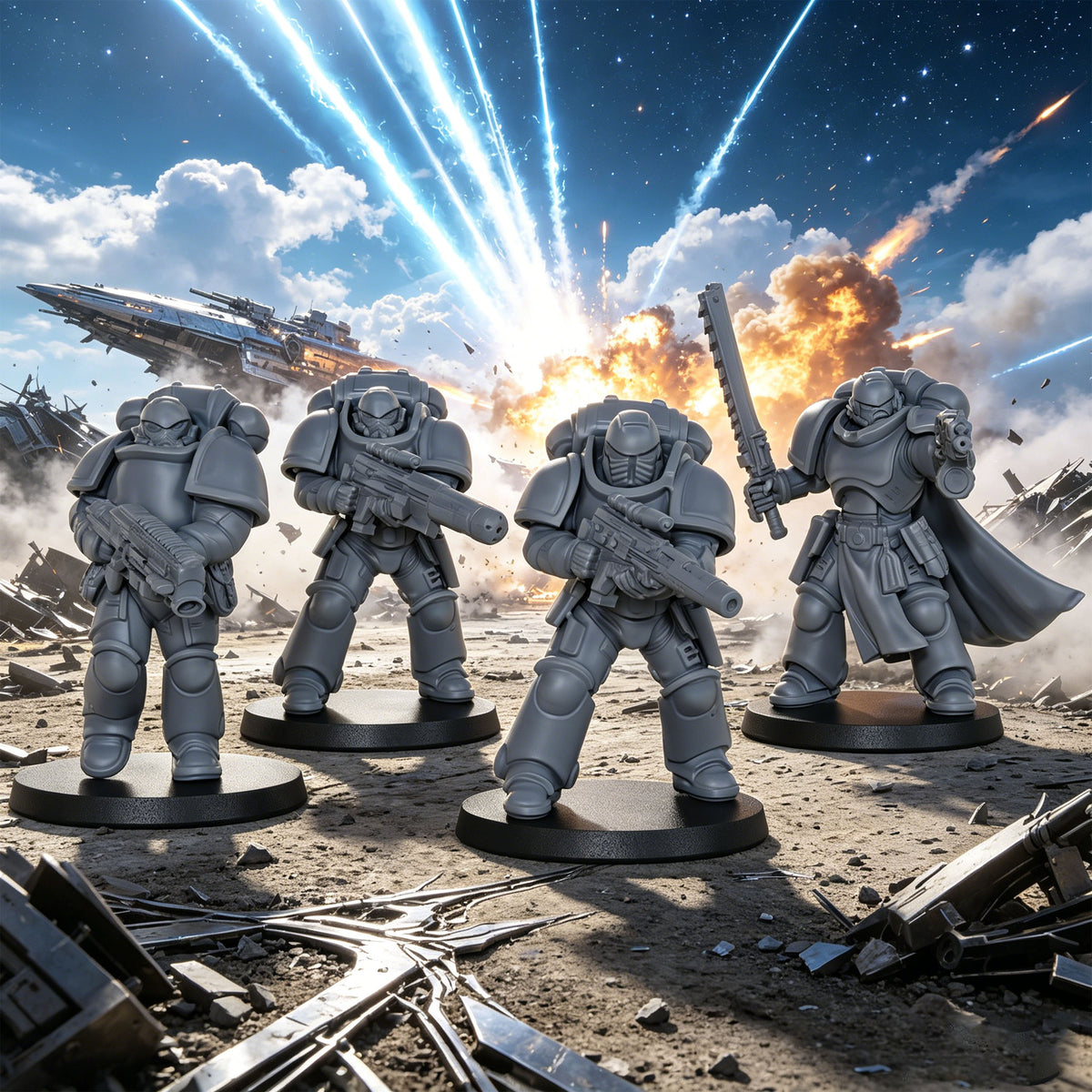 AS1058 Sci-Fi Strike Team Resin Model Set, Heavy Armored Space Warrior Miniatures, Unpainted Wargame Minis, Collectible Display Figures, Perfect Gift for Tabletop Wargaming Fans
