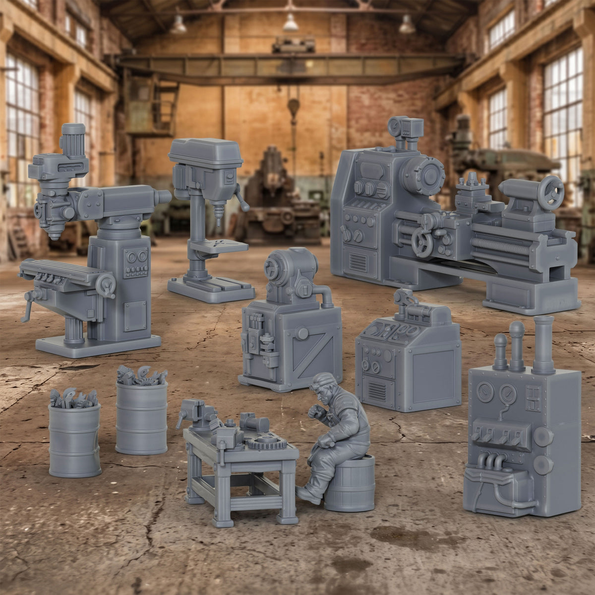 AS1064 Workshop Equipment Resin Model Set, Industrial Workshop Terrain Miniatures, Unpainted Wargame Scenery, Collectible Display Figures, Perfect Gift for Tabletop Hobbyists