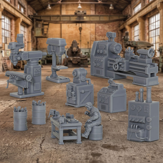AS1064 Workshop Equipment Resin Model Set, Industrial Workshop Terrain Miniatures, Unpainted Wargame Scenery, Collectible Display Figures, Perfect Gift for Tabletop Hobbyists