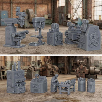 AS1064 Workshop Equipment Resin Model Set, Industrial Workshop Terrain Miniatures, Unpainted Wargame Scenery, Collectible Display Figures, Perfect Gift for Tabletop Hobbyists