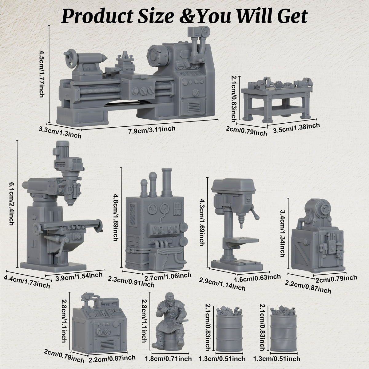 AS1064 Workshop Equipment Resin Model Set, Industrial Workshop Terrain Miniatures, Unpainted Wargame Scenery, Collectible Display Figures, Perfect Gift for Tabletop Hobbyists