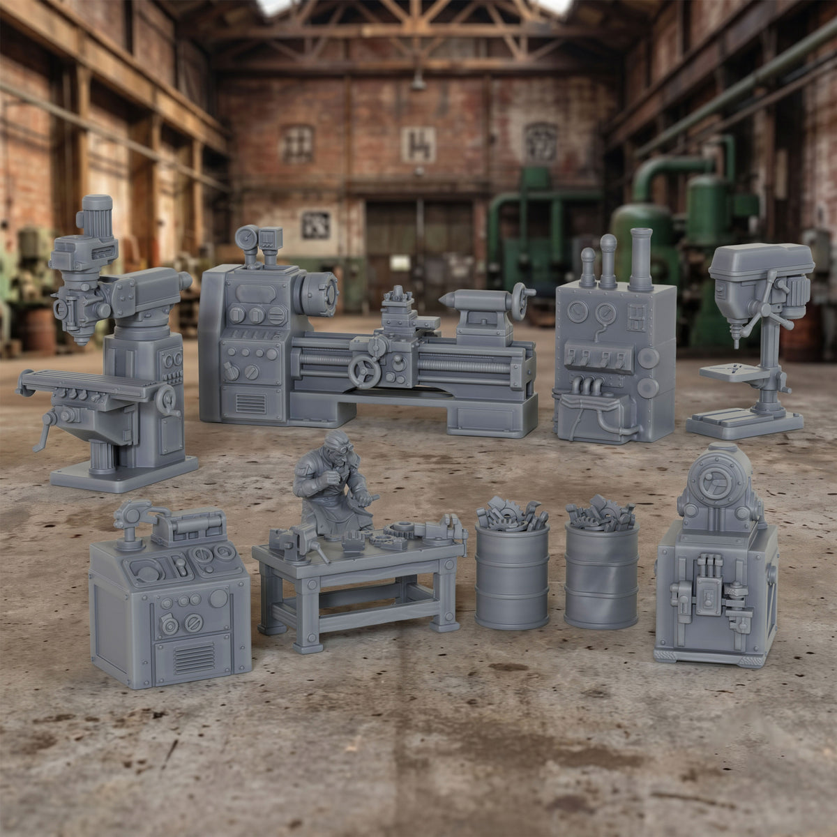 AS1064 Workshop Equipment Resin Model Set, Industrial Workshop Terrain Miniatures, Unpainted Wargame Scenery, Collectible Display Figures, Perfect Gift for Tabletop Hobbyists