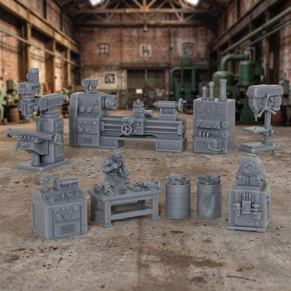 AS1064 Workshop Equipment Resin Model Set, Industrial Workshop Terrain Miniatures, Unpainted Wargame Scenery, Collectible Display Figures, Perfect Gift for Tabletop Hobbyists