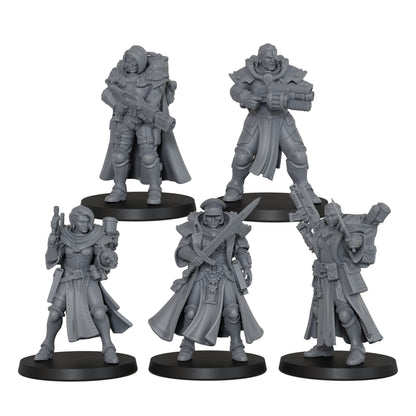 AS1068 Order of Judgement Miniatures, Sci-Fi Imperial Officers & Command Squad, Unpainted Resin Wargame Minis