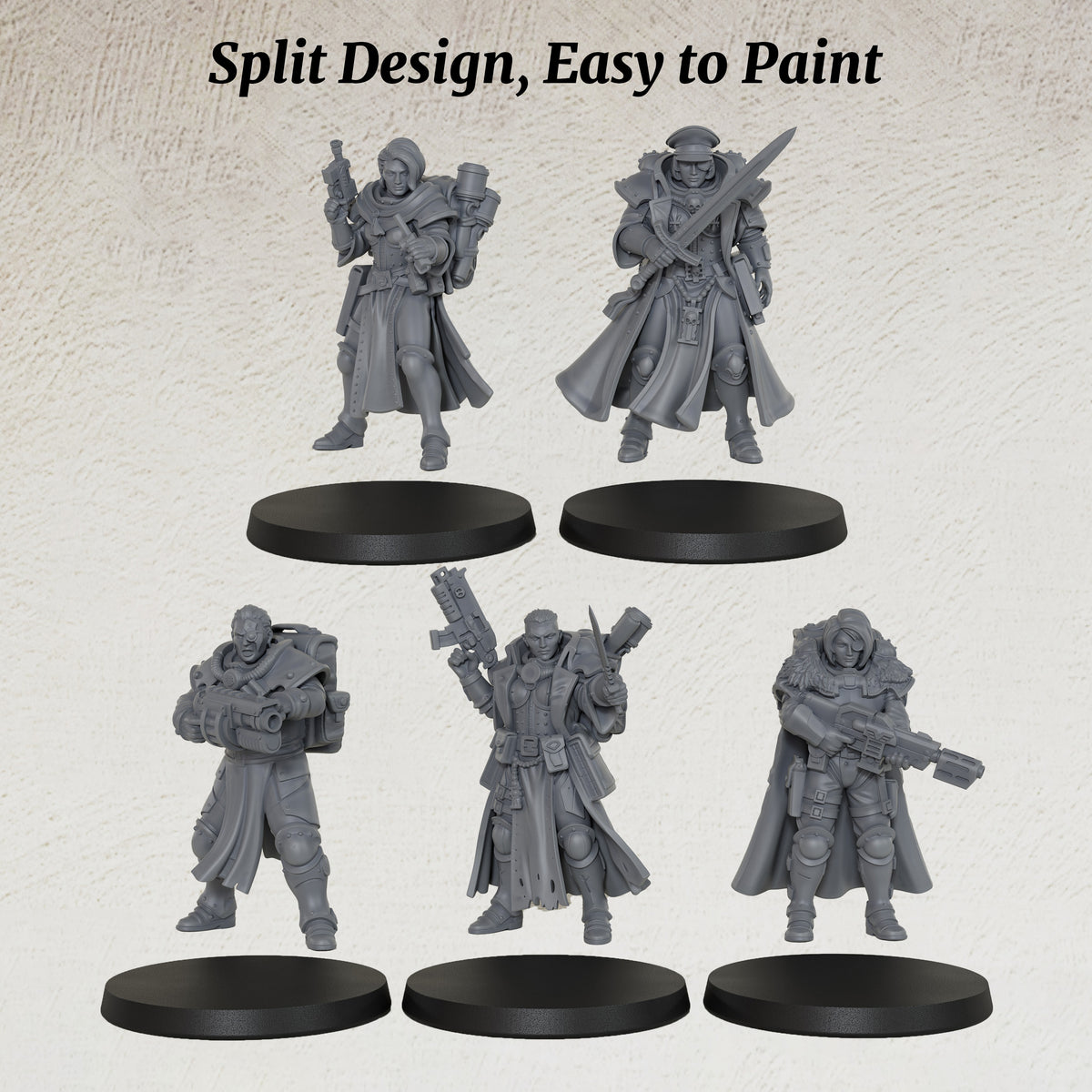 AS1068 Order of Judgement Miniatures, Sci-Fi Imperial Officers & Command Squad, Unpainted Resin Wargame Minis