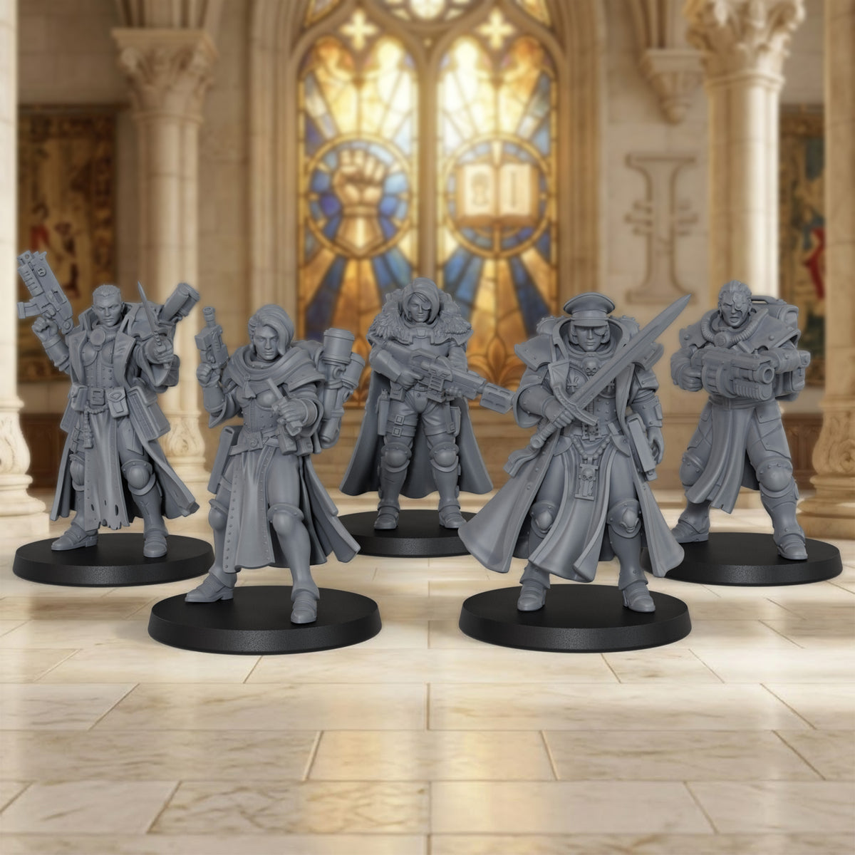 AS1068 Order of Judgement Miniatures, Sci-Fi Imperial Officers & Command Squad, Unpainted Resin Wargame Minis
