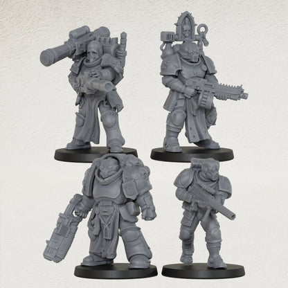 AS1069 Sci-Fi Heavy Infantry Miniature Squad, Armored Space Warriors, Unpainted Resin Wargame Minis