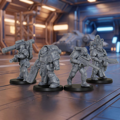 AS1069 Sci-Fi Heavy Infantry Miniature Squad, Armored Space Warriors, Unpainted Resin Wargame Minis