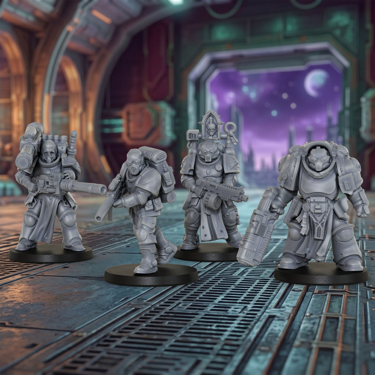 AS1069 Sci-Fi Heavy Infantry Miniature Squad, Armored Space Warriors, Unpainted Resin Wargame Minis