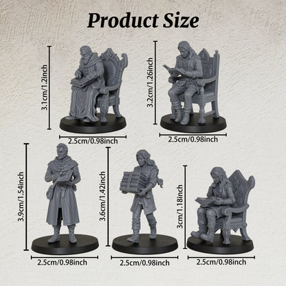 AS1071 Fantasy Archivists Miniature Set, Library Scholars & Scribe Figures, Unpainted Resin Minis for D&D RPG Scenes