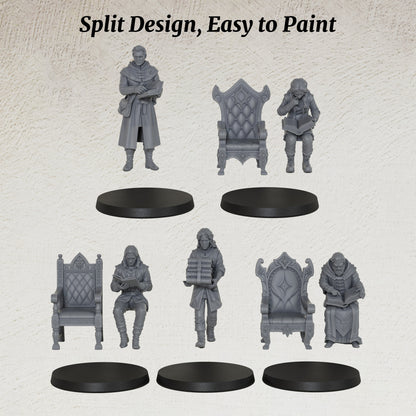 AS1071 Fantasy Archivists Miniature Set, Library Scholars & Scribe Figures, Unpainted Resin Minis for D&D RPG Scenes
