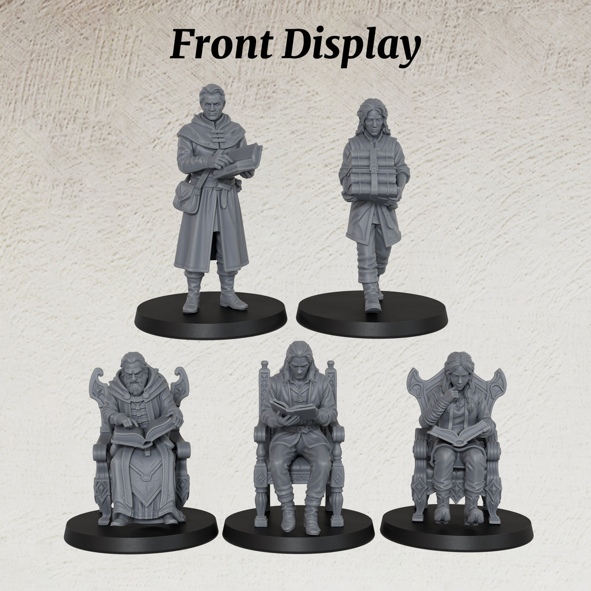 AS1071 Fantasy Archivists Miniature Set, Library Scholars & Scribe Figures, Unpainted Resin Minis for D&D RPG Scenes