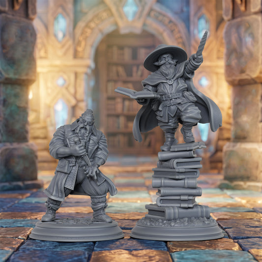 AS1072 Dwarf Mage & Scholar Miniature Set, Unpainted Resin Dwarf Figures, Tabletop RPG Hero Models for D&D