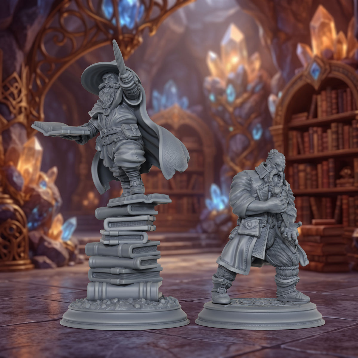 AS1072 Dwarf Mage & Scholar Miniature Set, Unpainted Resin Dwarf Figures, Tabletop RPG Hero Models for D&D