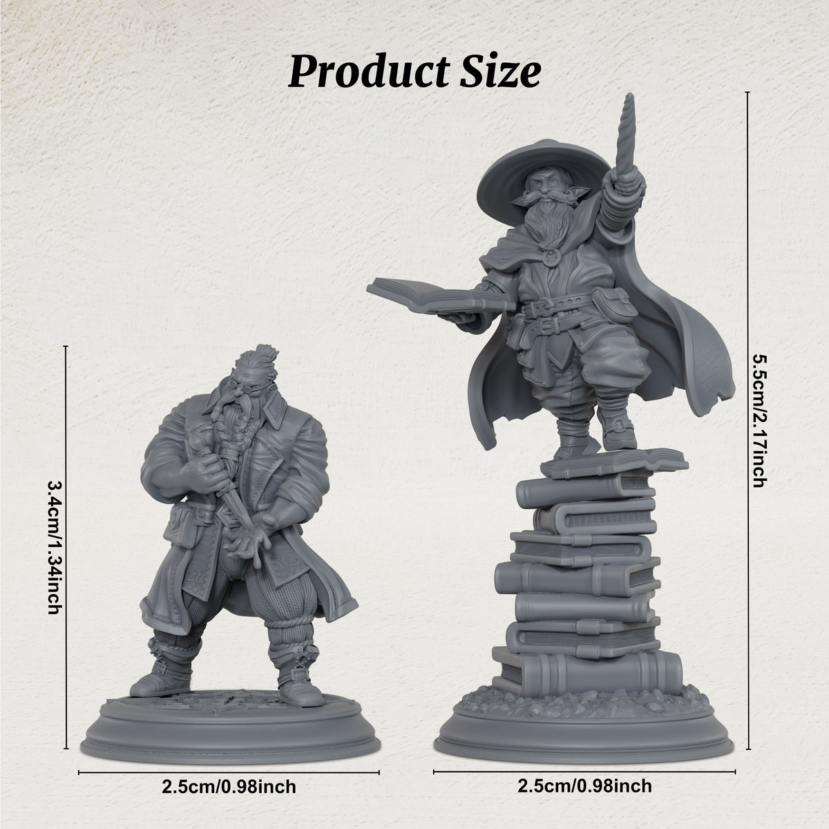AS1072 Dwarf Mage & Scholar Miniature Set, Unpainted Resin Dwarf Figures, Tabletop RPG Hero Models for D&D