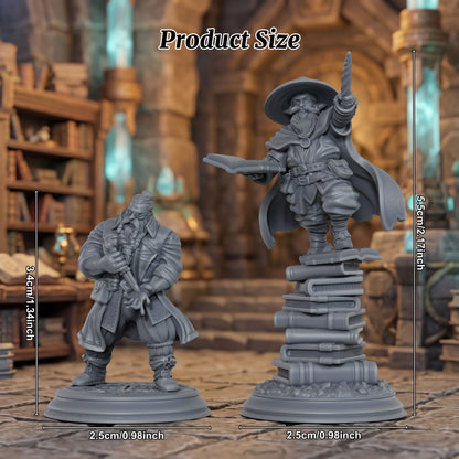 AS1072 Dwarf Mage & Scholar Miniature Set, Unpainted Resin Dwarf Figures, Tabletop RPG Hero Models for D&D