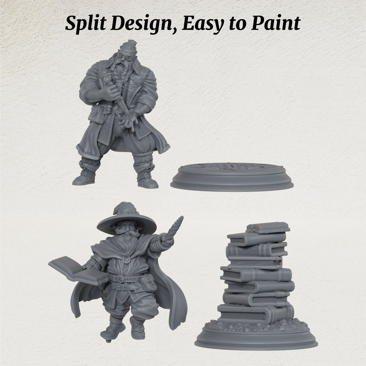 AS1072 Dwarf Mage & Scholar Miniature Set, Unpainted Resin Dwarf Figures, Tabletop RPG Hero Models for D&D