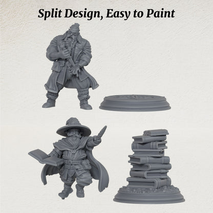 AS1072 Dwarf Mage & Scholar Miniature Set, Unpainted Resin Dwarf Figures, Tabletop RPG Hero Models for D&D