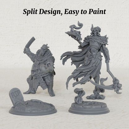 AS1073 Lich Lord & Butcher Monster Miniature Duo, Unpainted Resin Boss Models for D&D & Tabletop RPG
