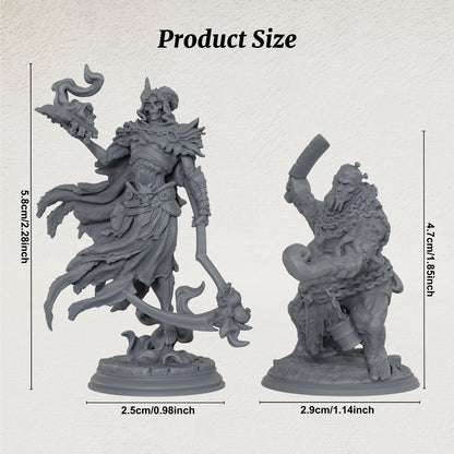 AS1073 Lich Lord & Butcher Monster Miniature Duo, Unpainted Resin Boss Models for D&D & Tabletop RPG