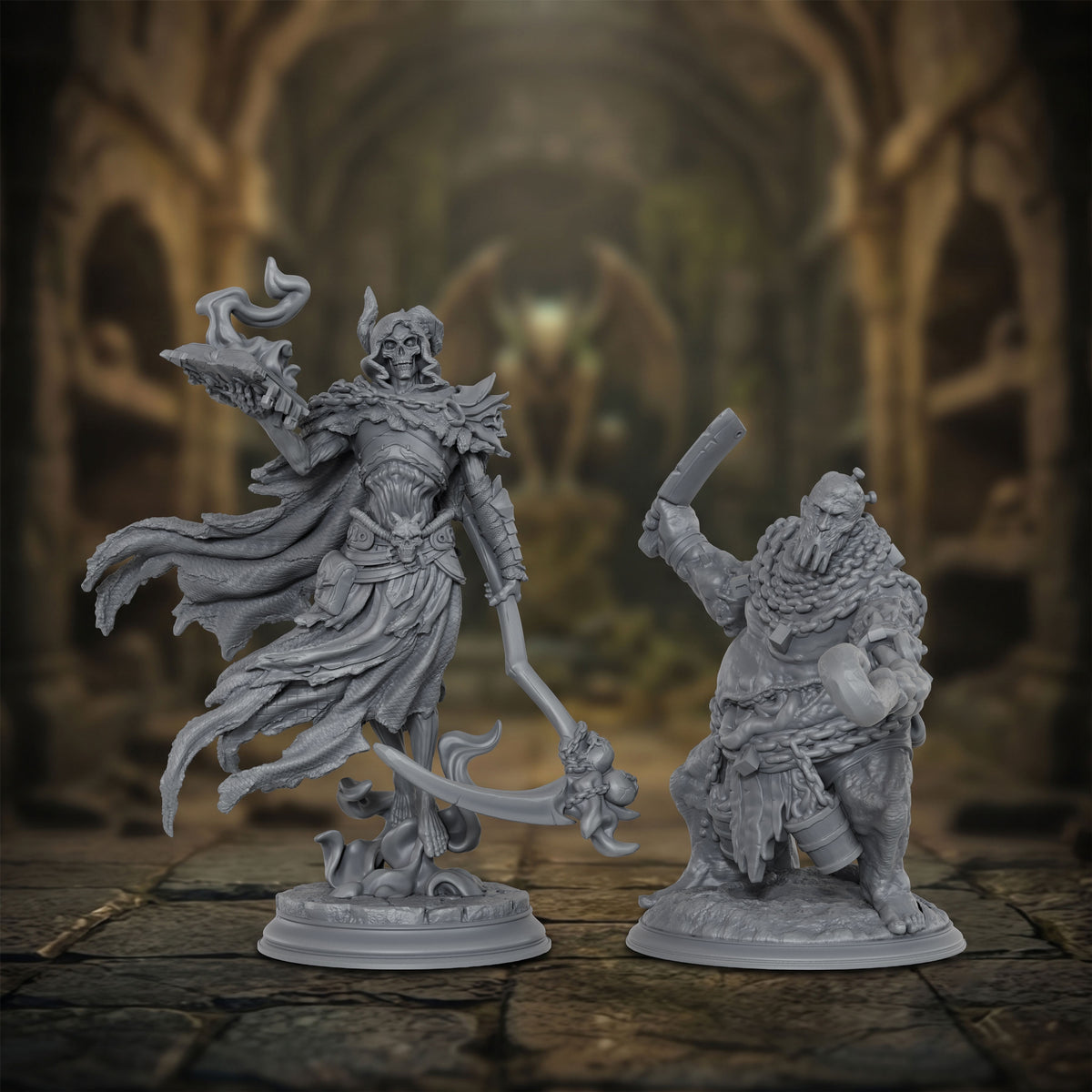 AS1073 Lich Lord & Butcher Monster Miniature Duo, Unpainted Resin Boss Models for D&D & Tabletop RPG