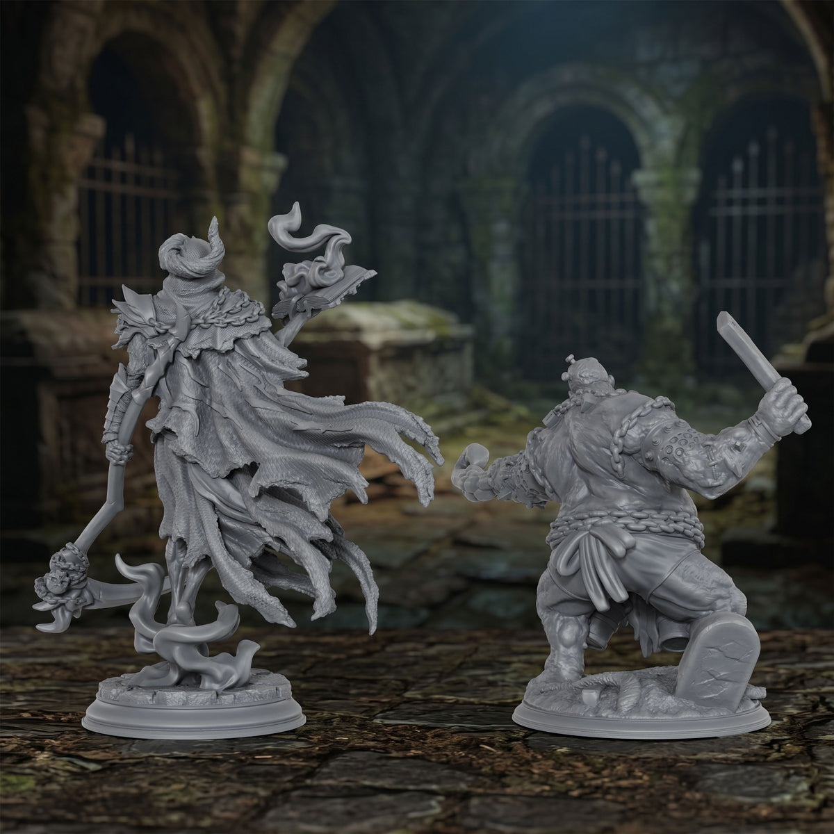 AS1073 Lich Lord & Butcher Monster Miniature Duo, Unpainted Resin Boss Models for D&D & Tabletop RPG